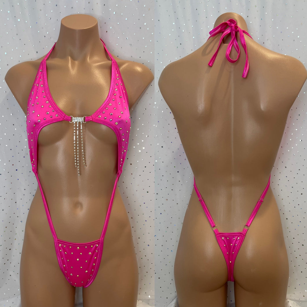 Neon pink lycra rhinestone slingshot